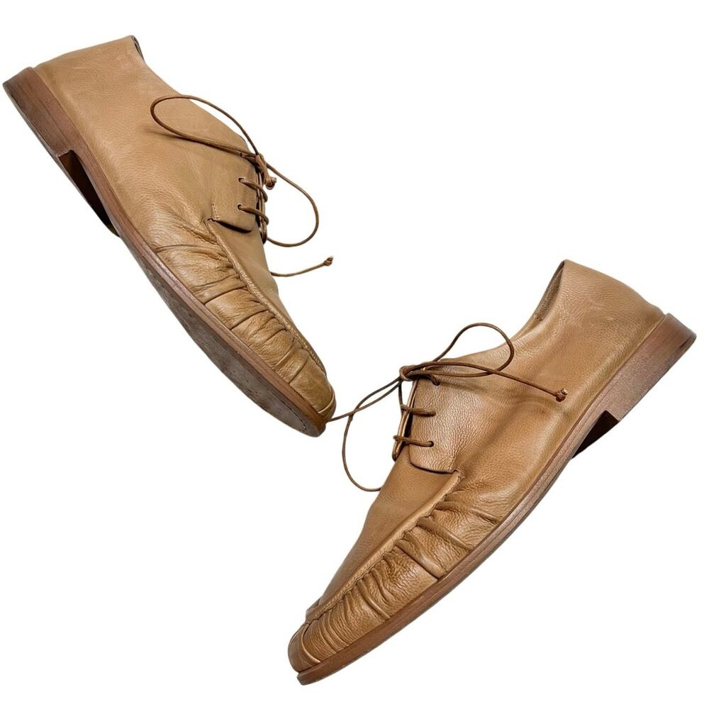 Marsell | Men’s Brown Pebbled Leather Gathered Apron Toe Derby Shoes EU 42 US 9